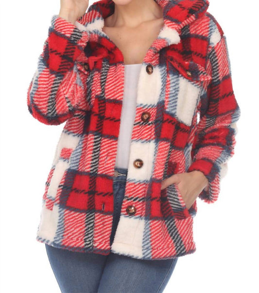 White Mark - Women's Plaid Sherpa Shcaket