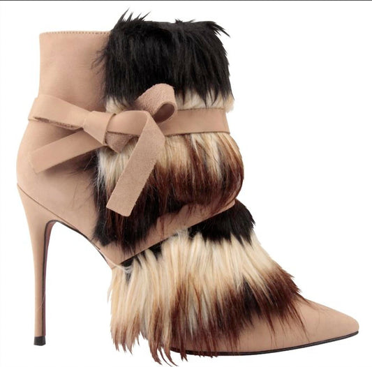 Carrano - Women's Leather Stiletto Bootie With Fur