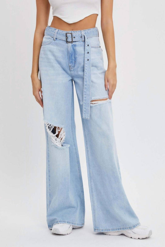 Cello - Jenna High Rise Wide Leg Belted Jeans