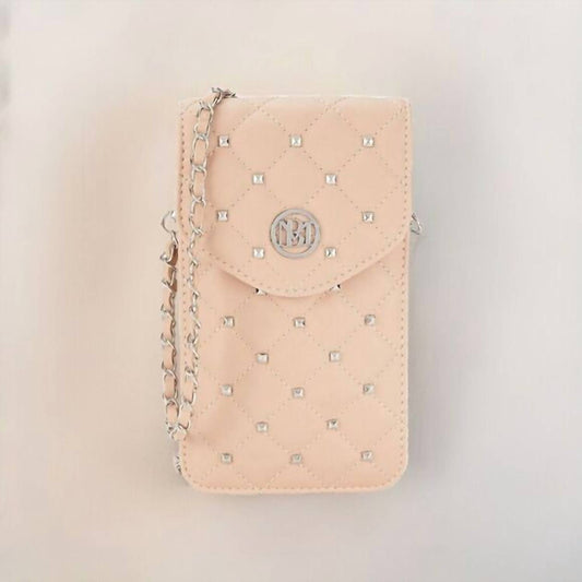 Badgley Mischka - Women's Diamond Quilted Studded Pearls Crossbody Phone Case