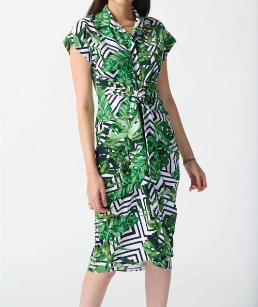 Joseph Ribkoff - Tropical Print Waist Tie Shirt Dress