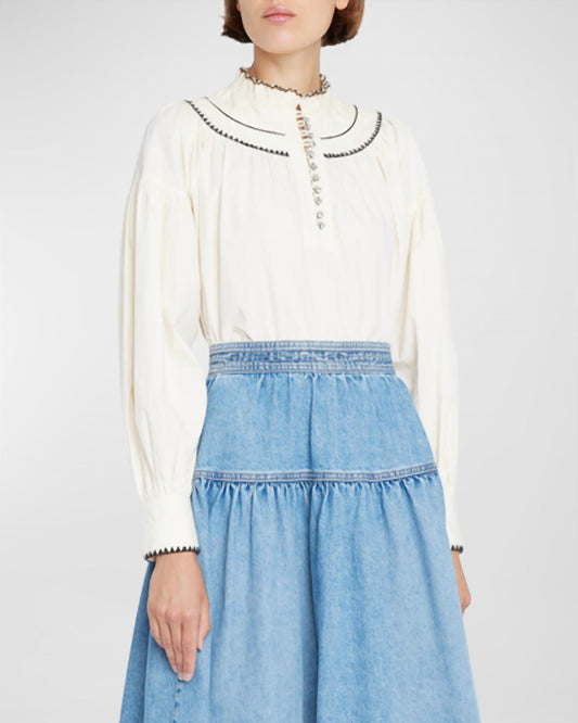 Endless Blu. - Lenie Embroidered Popline Top