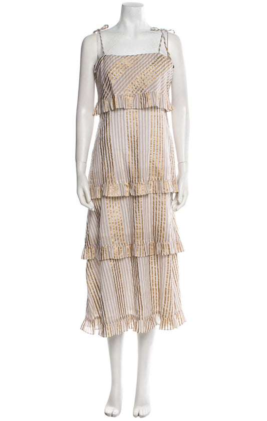 Oliphant - Tie Strap Ruffle Midi Dress