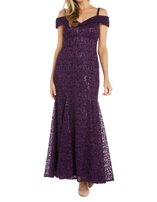 R&M Richards - Off The Shoulder Fishtail Evening Gown