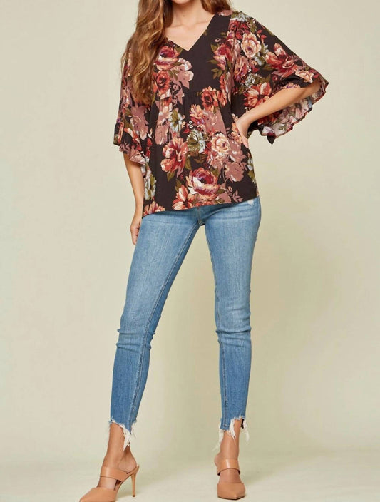 Andree By Unit - Floral Ruffle Sleeve Top