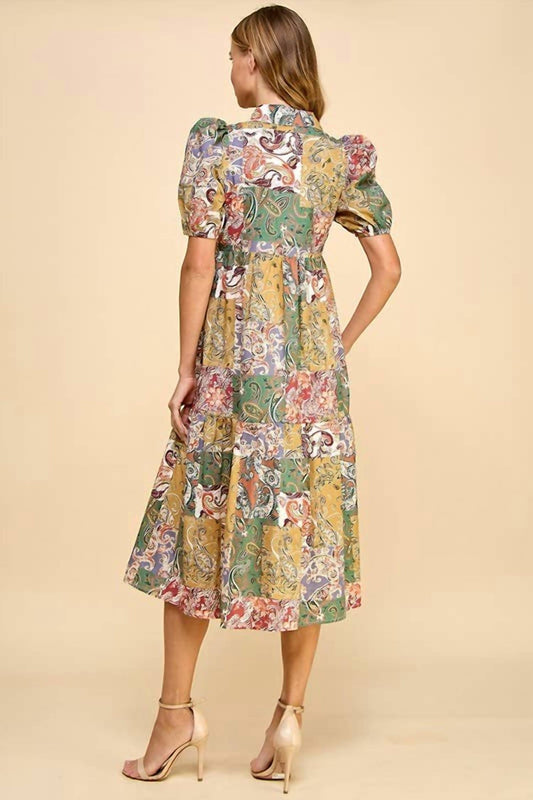 Tcec - Elodie Abstract Collared Midi Shirt Dress