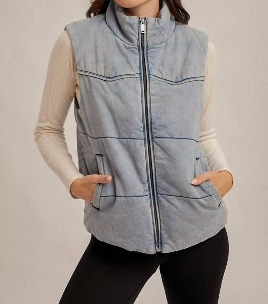 Hem & Thread - Denim Puffer Zip Up Vest