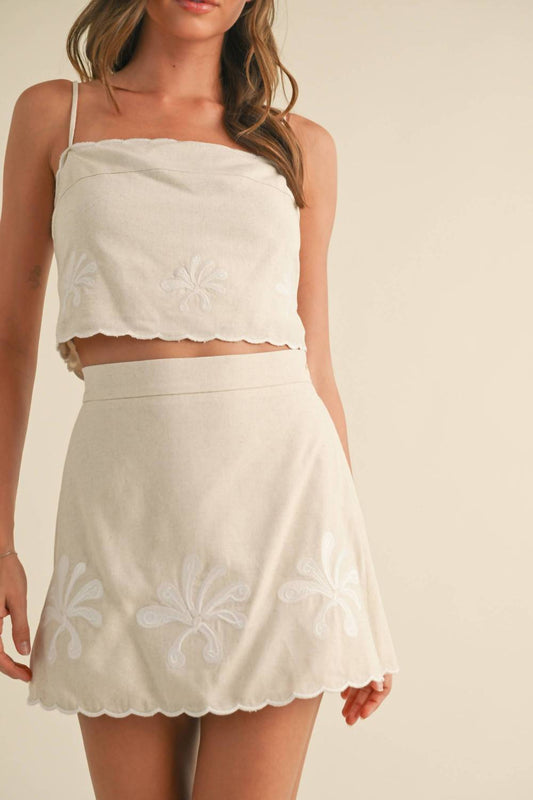Klesis - Linen Embroidered Top And Skirt Set