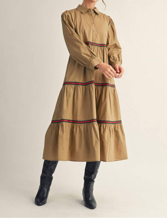 Jodifl - Solid Tiered Accent Trim Midi Dress