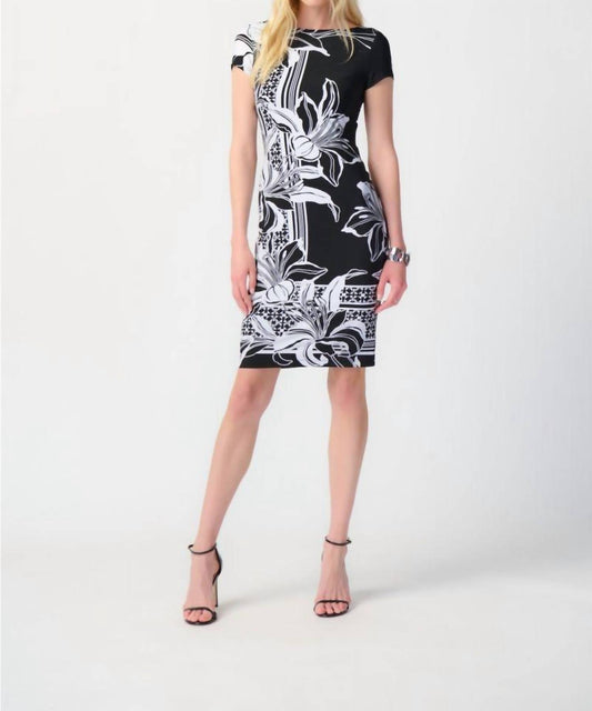 Joseph Ribkoff - Floral Print Two-tone Sheath Dress