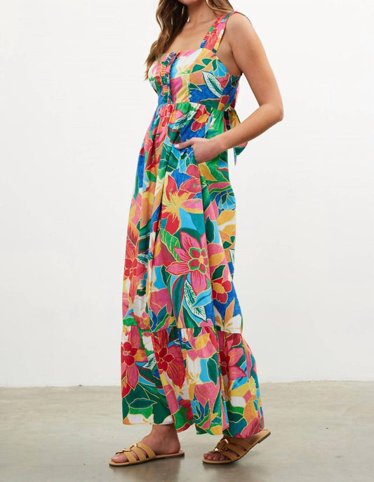 Skies Are Blue - Tropical Tie Back Maxi Dress