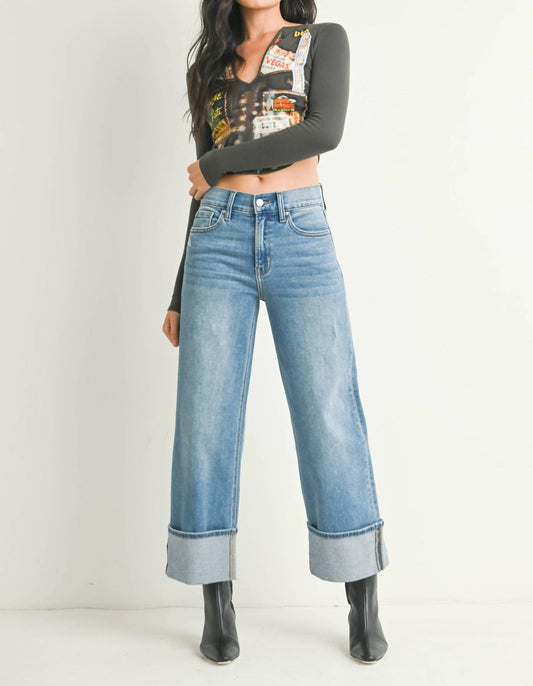 Jbd. - Women's Petite Cuffed Slim Wide Leg Jeans