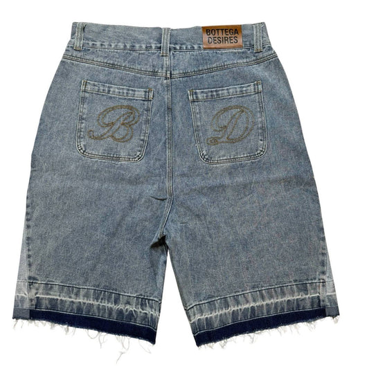 Bottega Desires - Men's Embroidered Appliqué & Frayed Denim Shorts