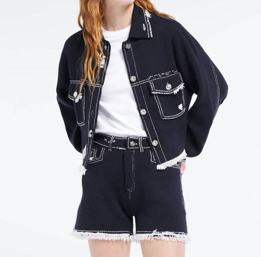 Barrie - Denim Fringed Cashmere And Cotton Shorts