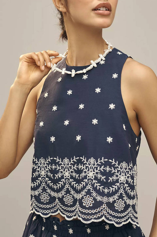 En Saison - Cropped Embroidered Tank Top