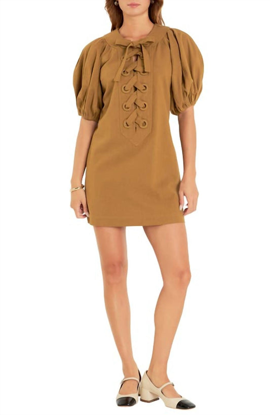 English Factory - Laced Up Puffed Sleeve Mini Dress