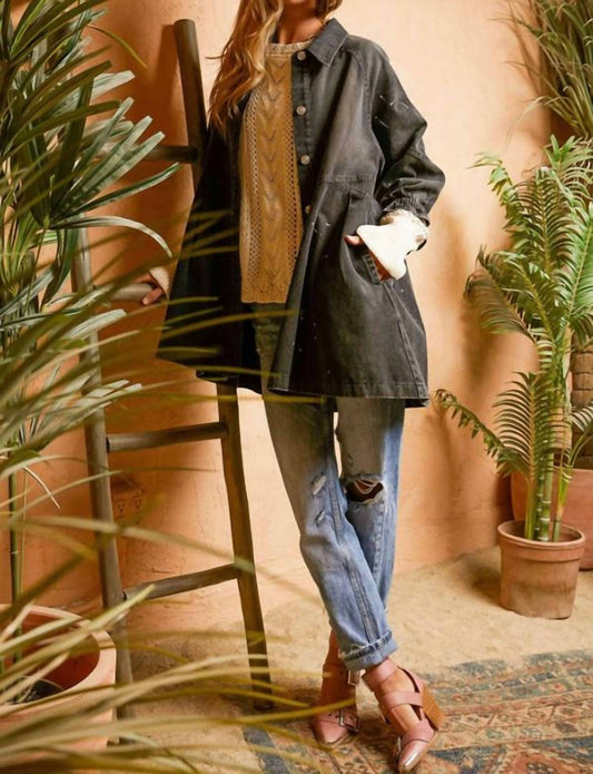 Davi & Dani - Denim Button Down Mini Shirt Dress