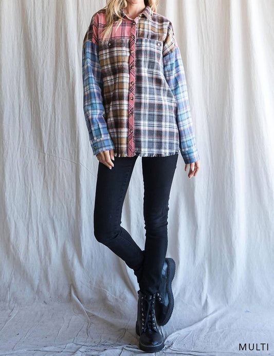 Cotton Bleu - Color Block Frayed Hem Top