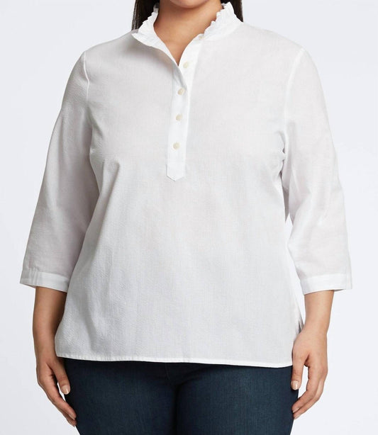 Foxcroft - Mia Seersucker 3/4 Sleeve Popover Shirt