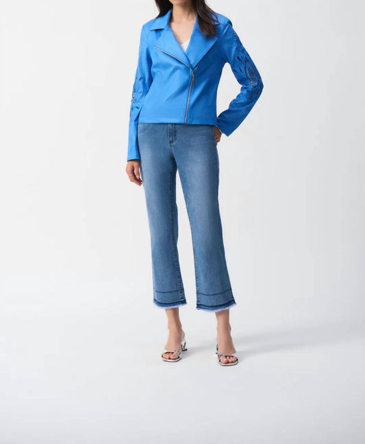 Joseph Ribkoff - Foiled Faux Suede Moto Style Jacket