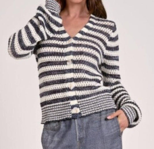 Elan - Women's Striped Sweater Cardigan