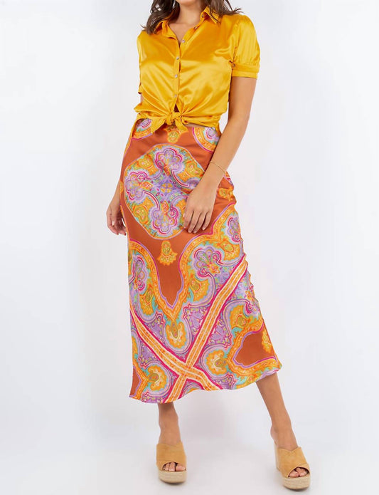 Paparazzi - Satin Watercolor Print Bias Cut Skirt