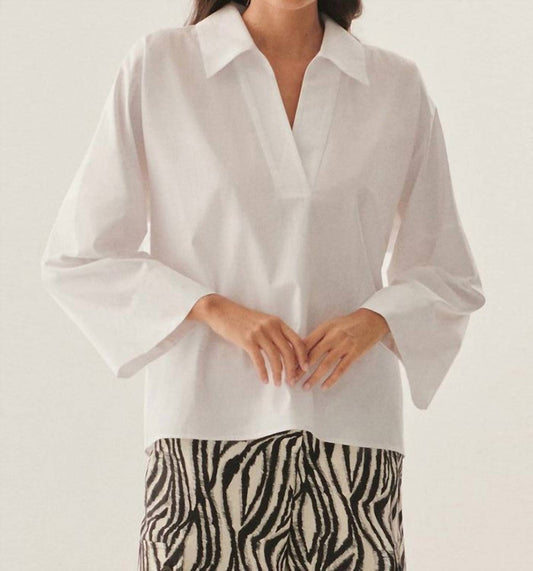 Exquise - Lucia Collared Poplin V-neck Blouse
