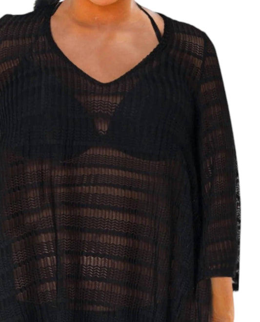 Jordan Taylor - Plus Size Textured V-neck Lace Bell Sleeve Tunic Cover Up