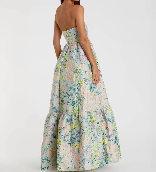Ieena For Mac Duggal - Floral Strapless Brocade A-line Gown