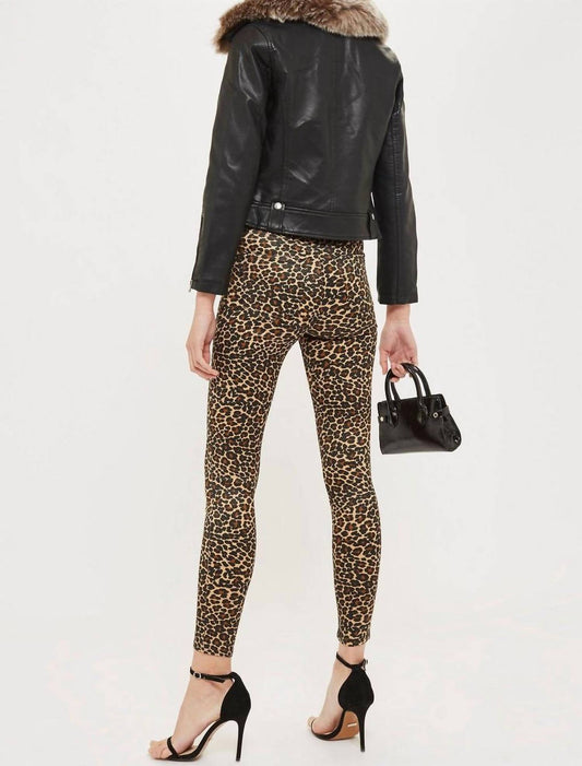Topshop - Jamie Leopard Print Satin Skinny High Rise Jeans