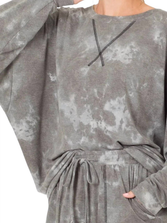 Zenana - Tie Dye Oversized Pullover And Shorts Set