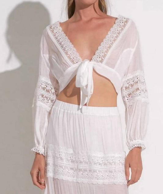 Elan - Long Sleeve Crochet Tie Front Top