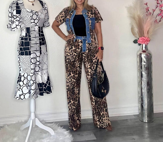 Muy Muy Fancy - Animal Print Denim Contrast Set