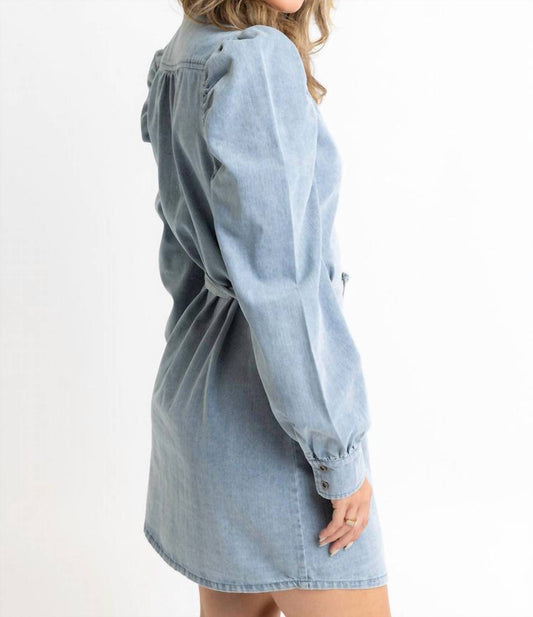 Karlie - Denim Puff Sleeve Belted Dress