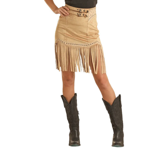 Rock & Roll Denim - Studded Fringe Skirt With Side Zip