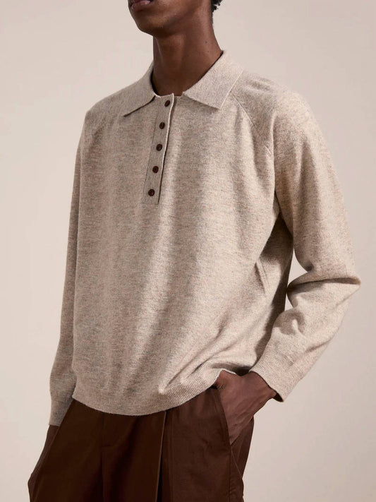 Found - Hay Collared Knit Henley Raglan Sleeves Sweater