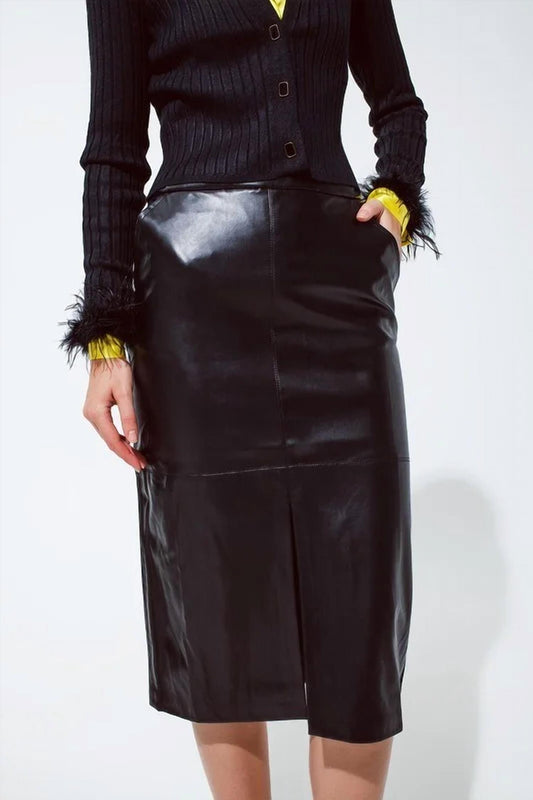 Q2 - Leatherette Pencil Cut Skirt