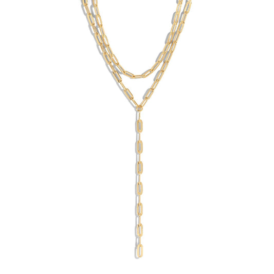 Eklexic - Women's Paper Clip Chain Layered Lariat Necklace