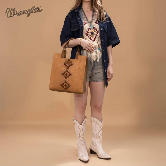 Wrangler - Aztec Embroidered Crossbody Tote Bag