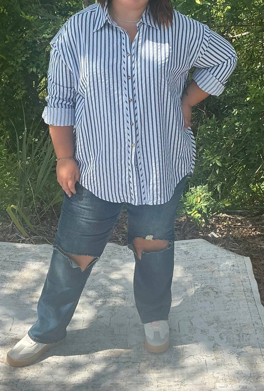 Entro - Textured Stripe Long Sleeve Button Down Shirt