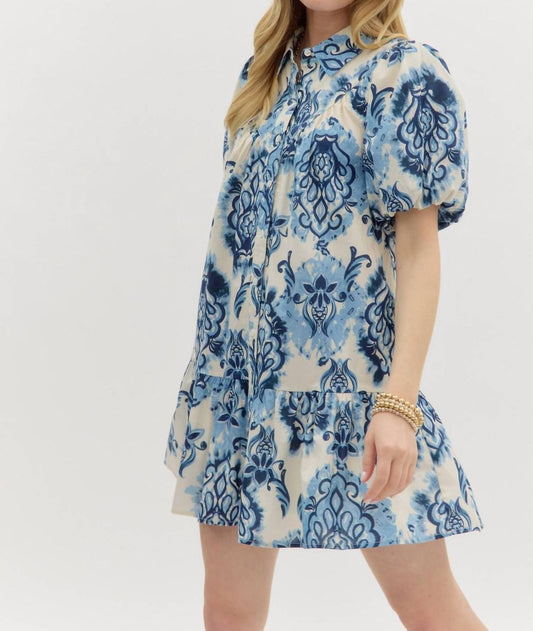 Entro - Boho-inspired Short Puff Sleeve Ruffle Hem Mini Dress