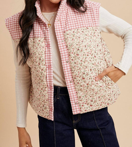 Anniewear - Check & Ditsy Mixed Print Quilted Vest