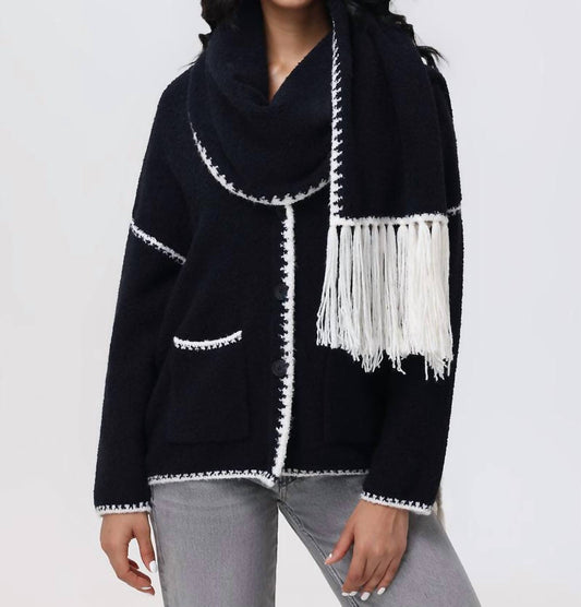 525 America - Boucle Whipstitch Cardigan With Scarf