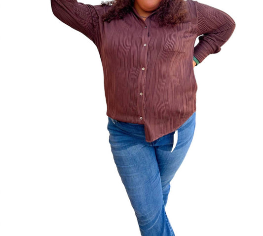 Bella Solid Textured Long Sleeve Button Up Top Plus