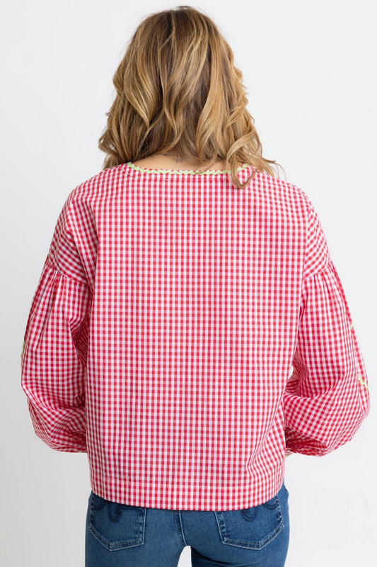Karlie - Vintage Check Ric Rac Heart Tie Top