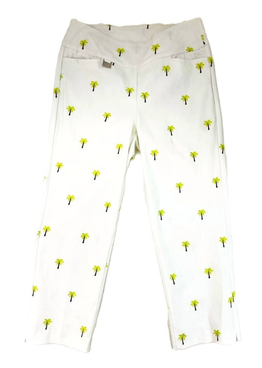 Lulu-B - Embroidered Palm Tree White Capri Pant