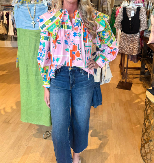 Karlie - Women's Floral Frame Collar Top