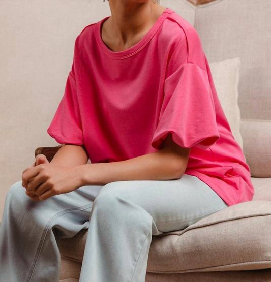 Bibi - Round Neck Bubble Sleeve Modal Top