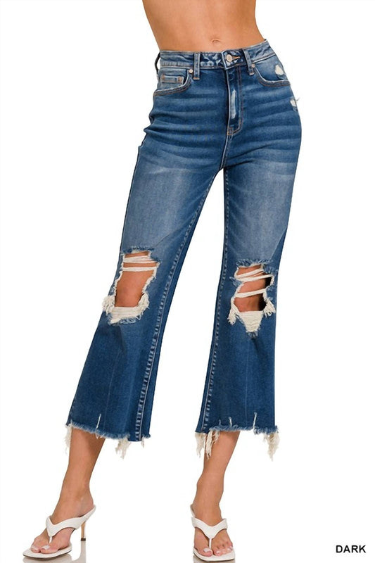 Frame - DISTRESSED KNEE CROP JEANS