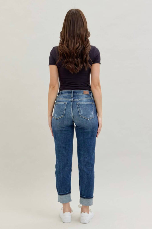 Judy Blue - Mid-rise Cuffed Destroyed Boyfriend Jeans